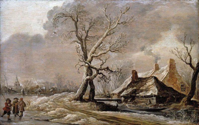 Jan van Goyen Winter Landscape with Farmhouses along a Ditch.